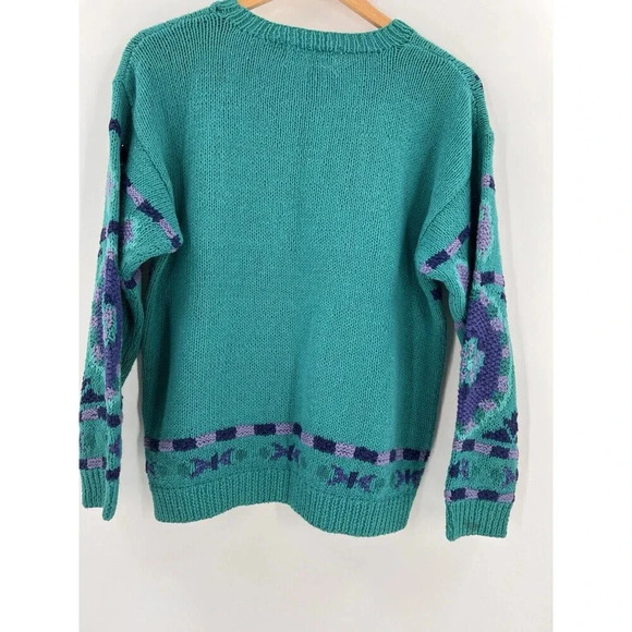 Robert Scott Ltd Women's Pullover Knit Sweater Blue Paisley MEDIUM Hand Knitted - Picture 3 of 15